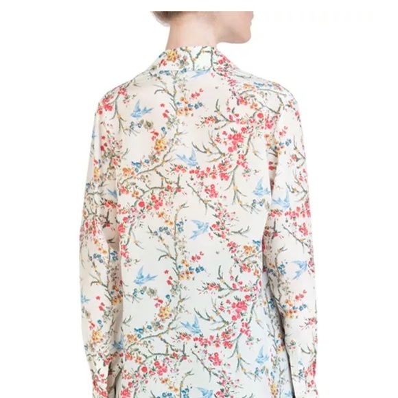 The Kooples | White Bird Avian & Floral-Print Silk Shirt - Size 1 / Small - Picture 11 of 13